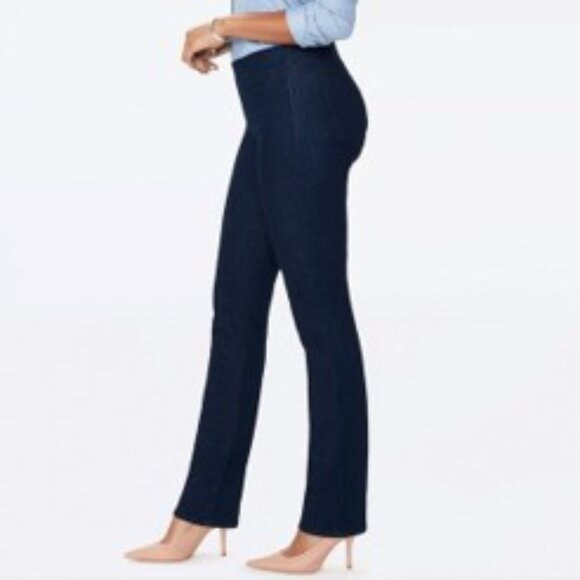 NYDJ Marilyn Straight Leg Pull-on Stretchy Jeans Dark Blue Wash Denim Size 8 NWT - Picture 9 of 12